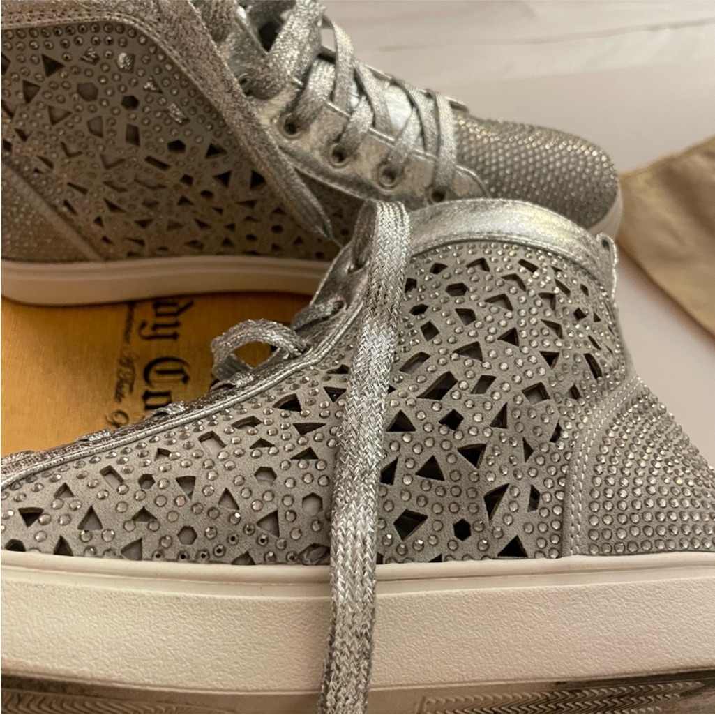 Lady Couture Women’s Silver High-Top Sneakers With Crystal Accents Size 8.5